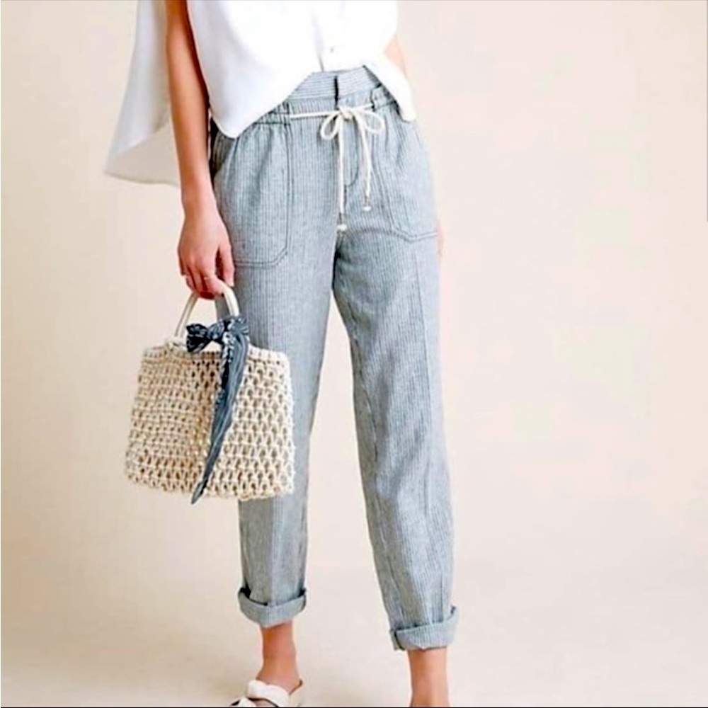 Anthropologie Seashore Striped Linen Pants